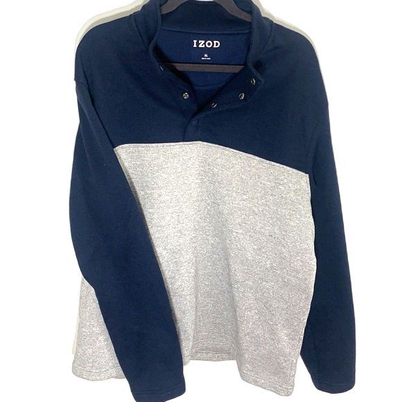Izod Color Block Pullover 1/4 Snap Button Down Sweatshirt Blue Gray Size XL - Picture 2 of 8